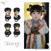 古风汉服儿童头饰假发女一体式 发髻可爱蝴蝶结假发包女童古风发饰