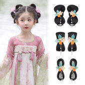 儿童汉服假发一体式 假发蝴蝶结发髻发饰女 垫发包盘发头饰古风古装