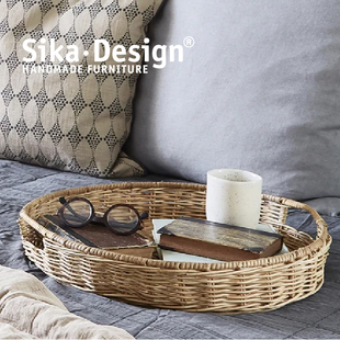 Sikadesign北欧原装进口手工玫瑰藤托盘Rose Rattan Tray