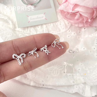 Surprise 999纯银蝴蝶结系列耳钉女小众设计养耳洞睡觉免摘耳骨钉