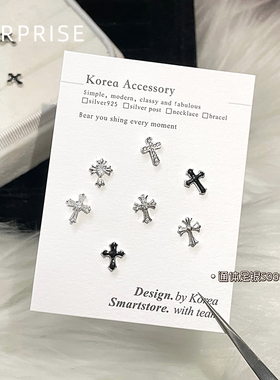 Surprise 999纯银十字架耳钉女小众设计感养耳洞睡觉不用摘耳骨钉