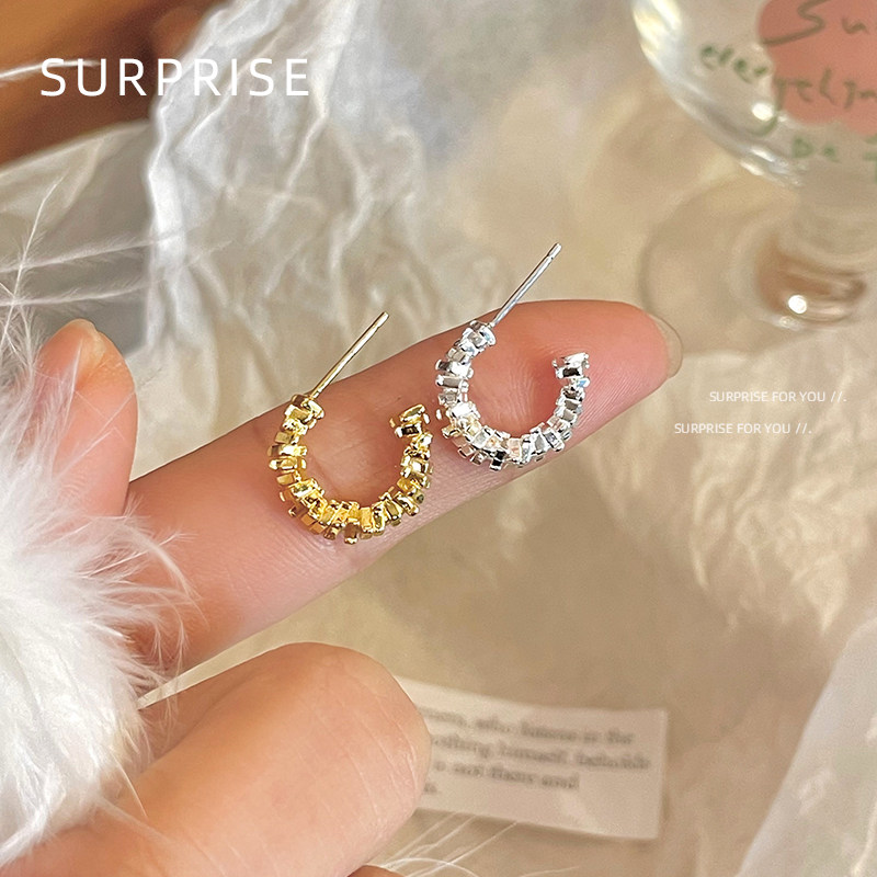 Surprise 999纯银针碎银耳钉女直针养耳洞高级感耳圈小众独特耳饰