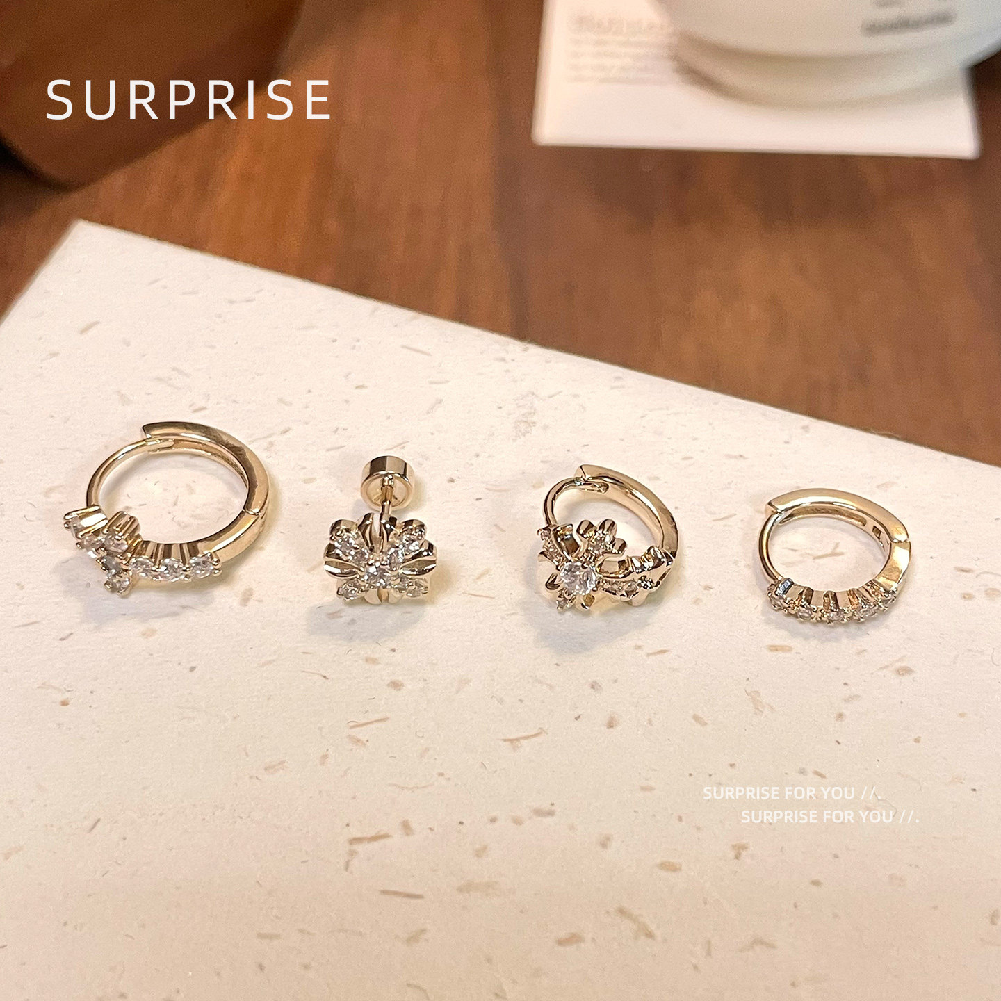 Surprise 浅金十字耳圈系列耳圈女高级感睡觉免摘耳骨钉耳环耳扣