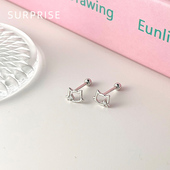 Surprise 999纯银猫咪耳钉女养耳洞小众设计感耳骨环螺丝拧扣耳饰