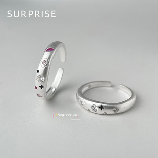 Surprise 999纯银花花碎钻戒指女小众设计素圈高级感开口尾戒指环