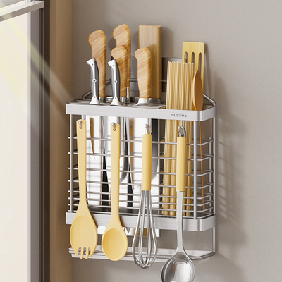 檀朝刀架筷子收纳盒不锈钢厨房置物架家用多功能菜刀具筷笼壁挂式