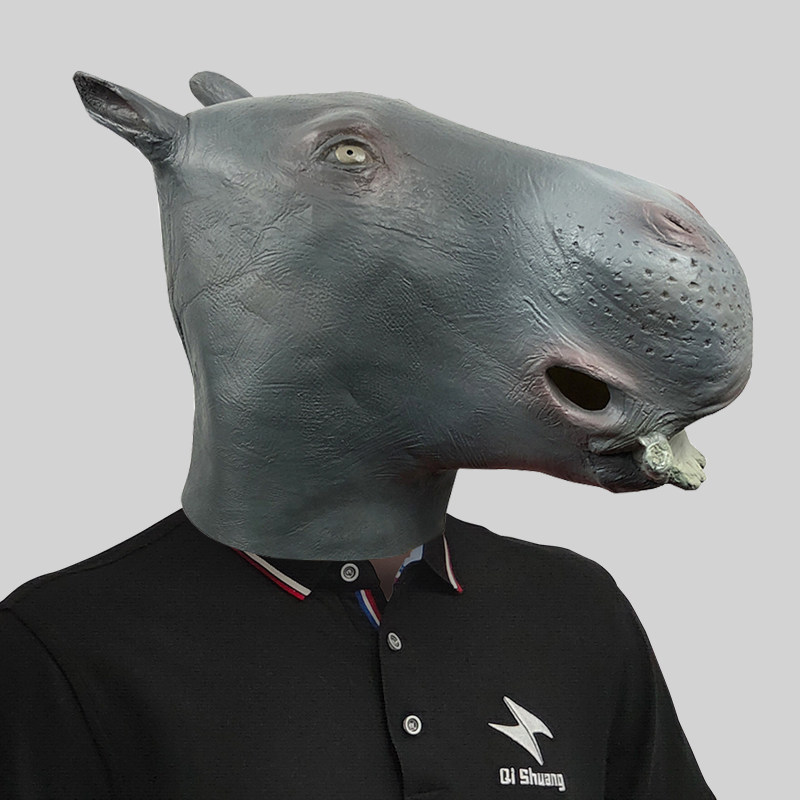 搞笑河马头套动物面具化妆舞会可爱乳胶头饰万圣节日派对表演道具