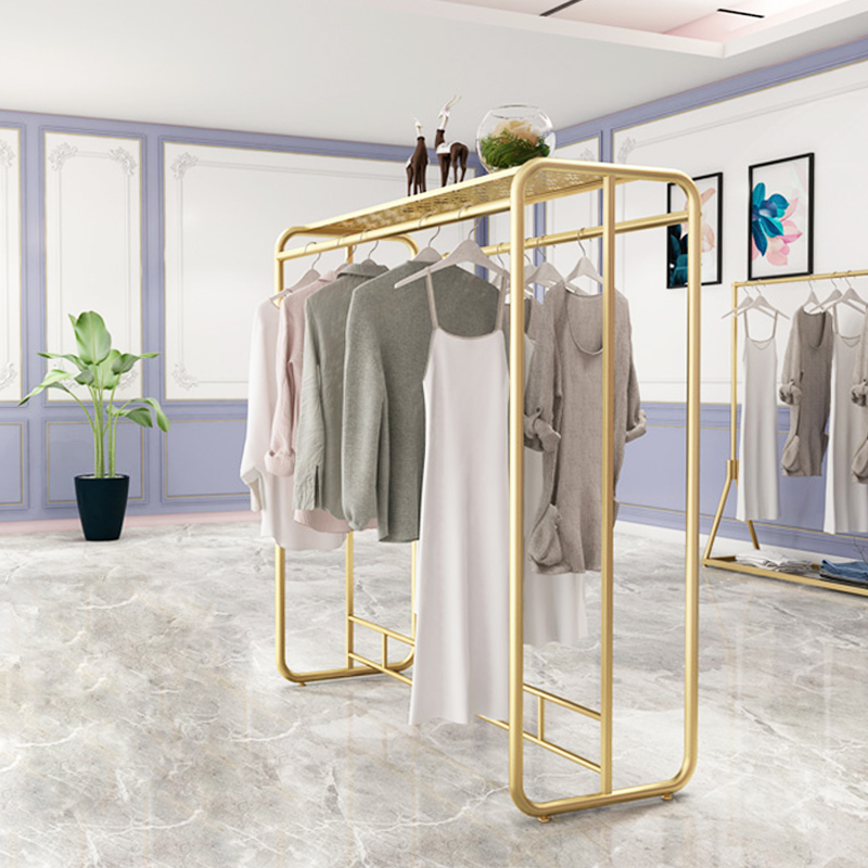 双层服装店中岛架落地展示架男女装童装双排货架双杠陈列侧挂衣架