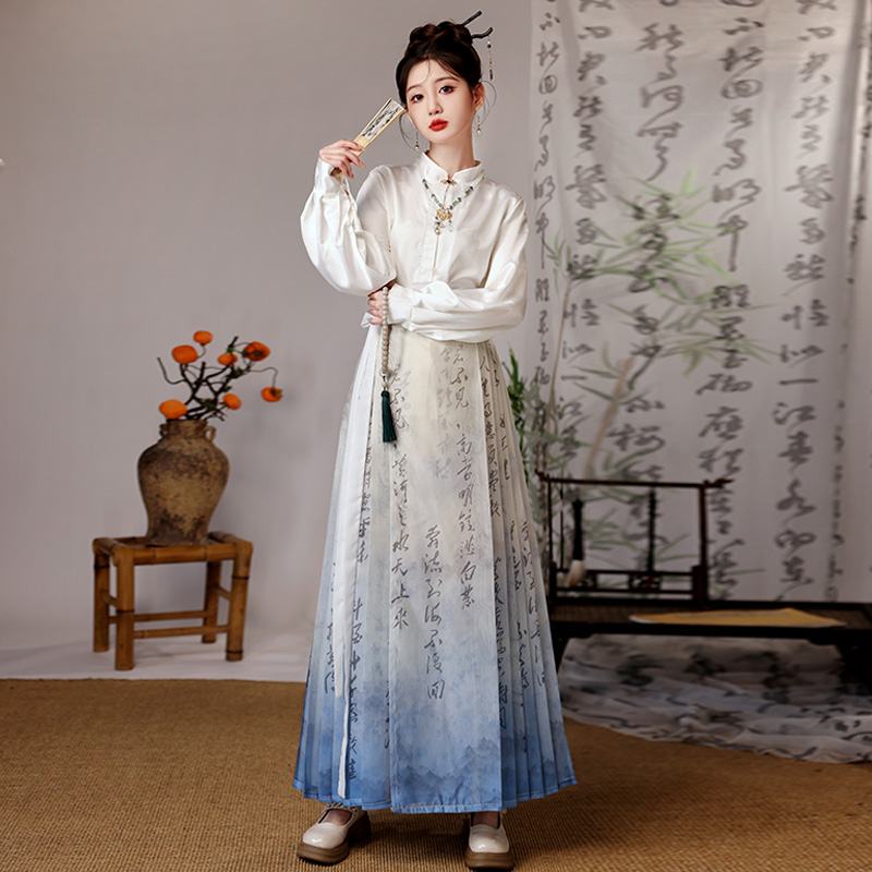 【将进酒】将近酒马面裙新款明制汉服中式改良版国风改良衬衫印花