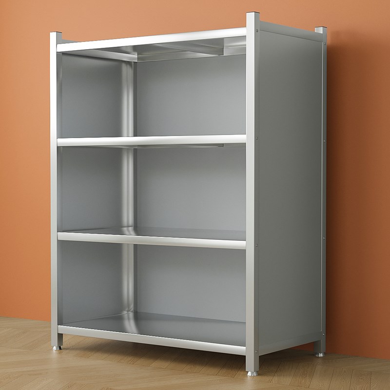 不锈钢置物架落地多层收纳架子带挡板封闭式防晒防U雨微波炉锅架