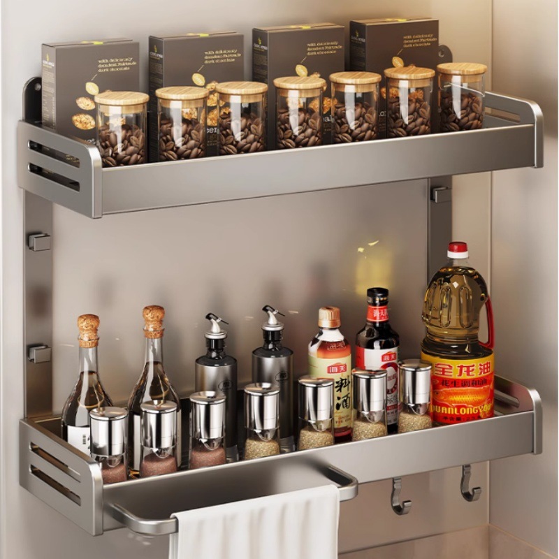 太空铝厨房调料架子壁挂式置物架打孔壁挂M墙上收纳用品多功能挂