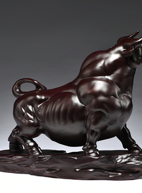 黑檀木雕牛摆件生肖牛实木质雕z刻红木中式新居公司开业手工礼品