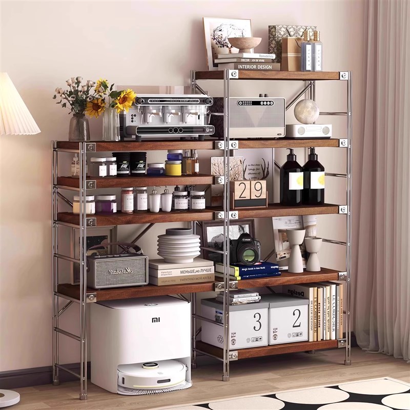 日式置物架落地客厅多层简约收纳B架子厨房阳台储物柜架书架可移