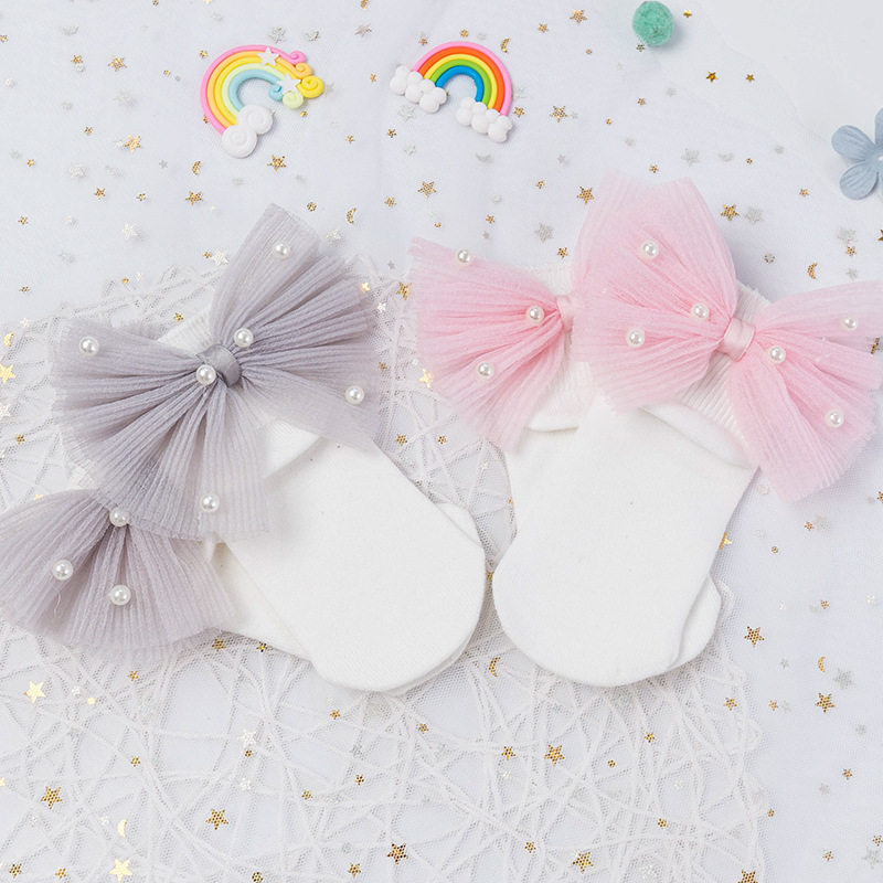 蝴蝶结纯色亲子宝宝袜子春夏季1-8岁女童公主儿童袜薄款袜子批发