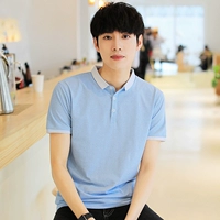 Mùa hè Nhật Bản tươi mới sọc áo ve áo POLO nam xu hướng trẻ trung lỏng lẻo giặt áo thun ngắn tay mới - Áo polo thể thao áo polo đen
