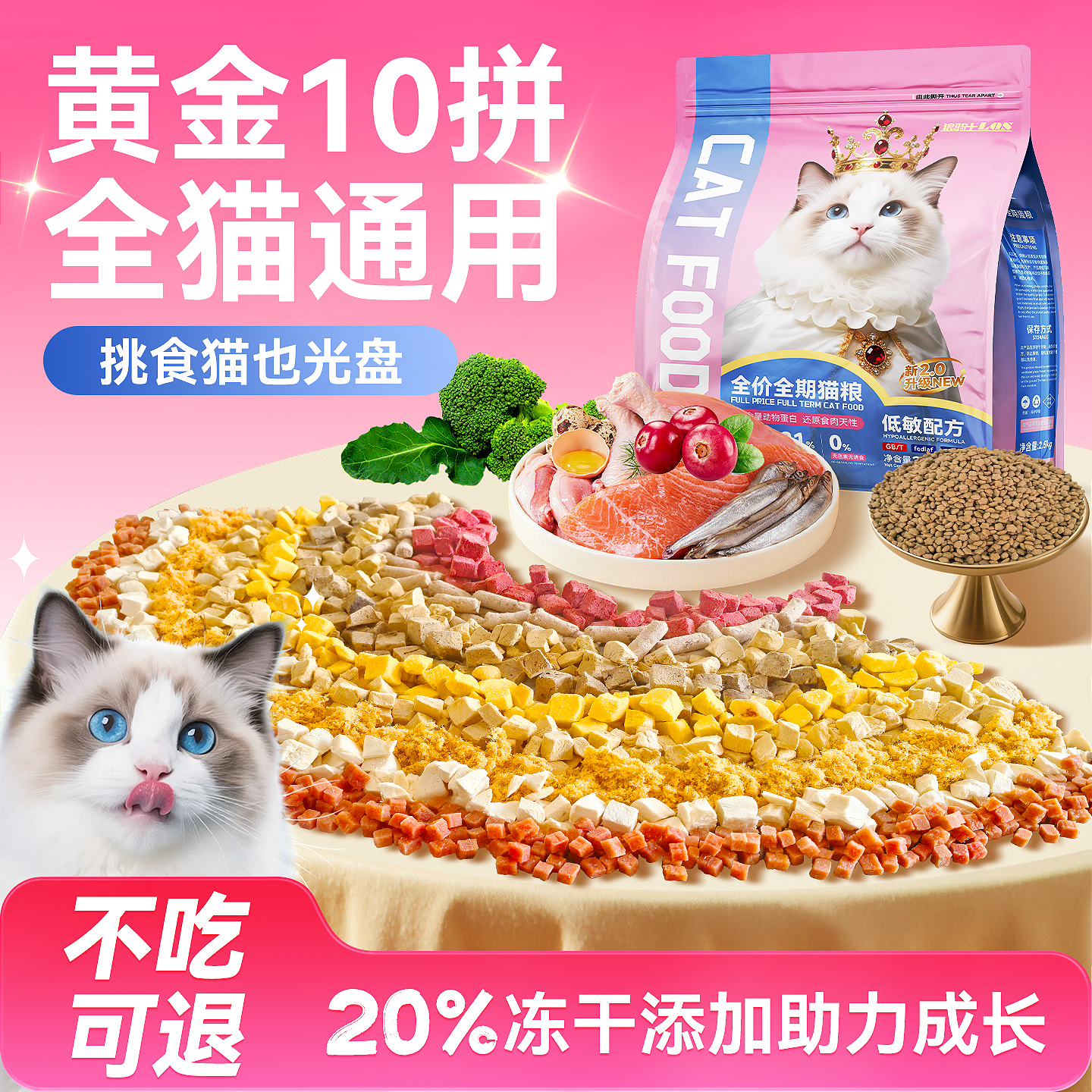 猫粮10斤实惠装成猫幼猫专用冻干鲜肉营养全价通用官方旗舰店正品