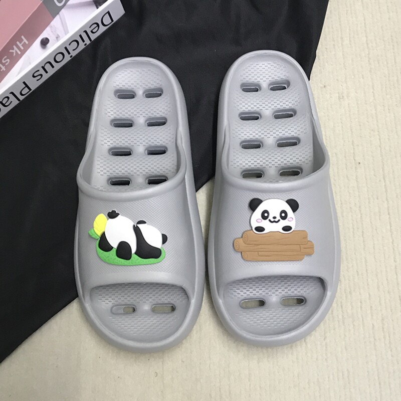 巧贝淘漏水速干可爱熊猫一家四口父子爸爸防滑eva灰色儿童凉拖鞋