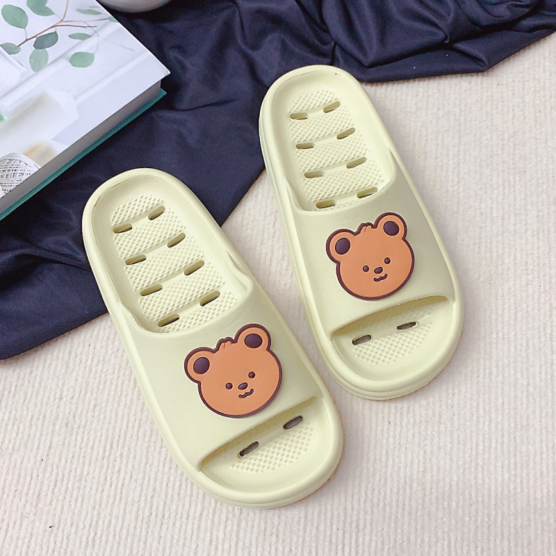 巧贝淘青杏色eva亲子可爱小熊漏水速干浴室内家用防滑儿童凉拖鞋