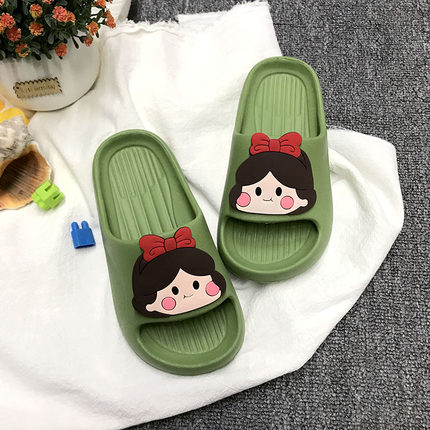 巧贝淘绿色eva不吸水轻便可爱母女孩可爱公主居家亲子儿童凉拖鞋