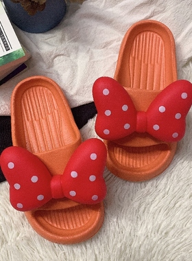 巧贝淘带响时尚立体塑料蝴蝶结橙色eva防水室外母女儿童凉拖鞋夏