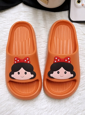 巧贝淘橙色EVA软底卡通少女孩公主室内家用洗浴亲子儿童凉拖鞋夏