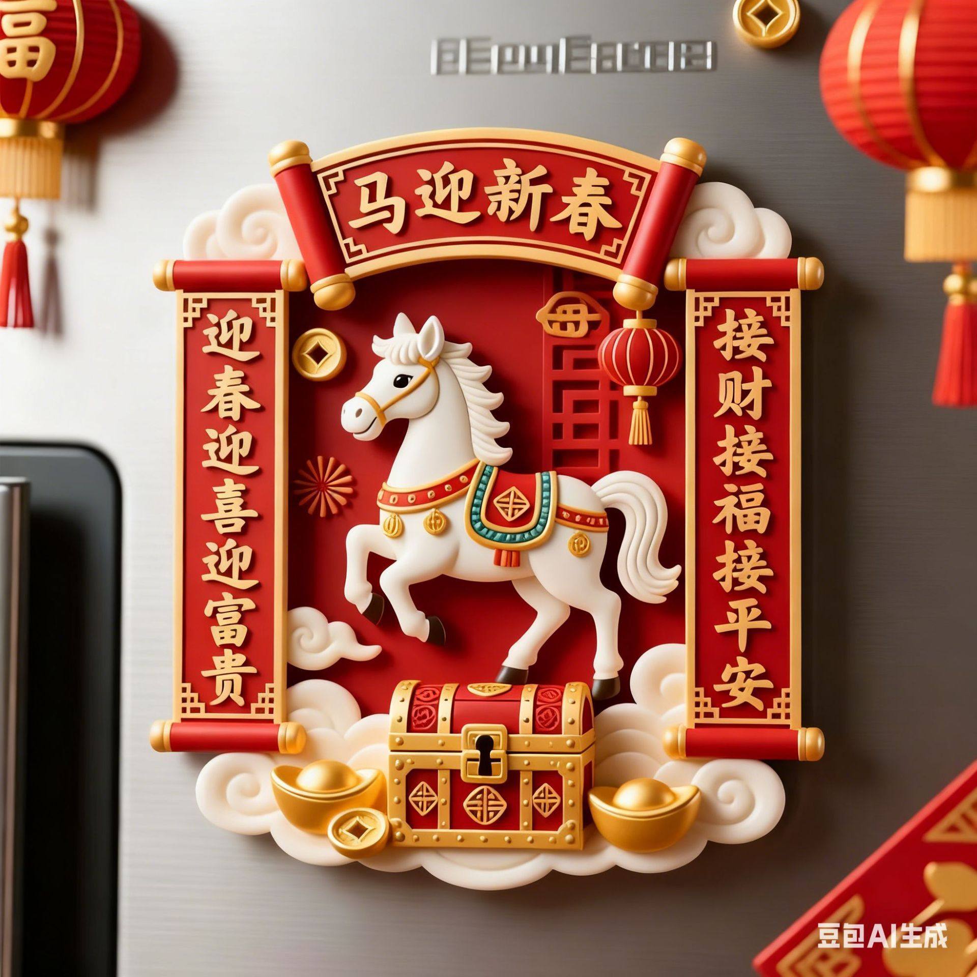 马年文创伴手礼中国文化木质3D立体冰箱贴纪念品喜庆礼物强力磁贴
