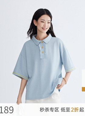 xdt飞鸟和新酒短款T恤女翻领2024夏季新款薄款polo领时尚短袖上衣