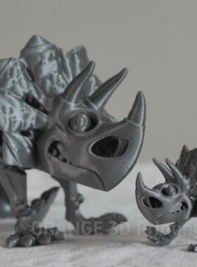 创意3D打印三角龙手办考古模型骨架仿真男孩侏罗纪恐龙化石玩具偶