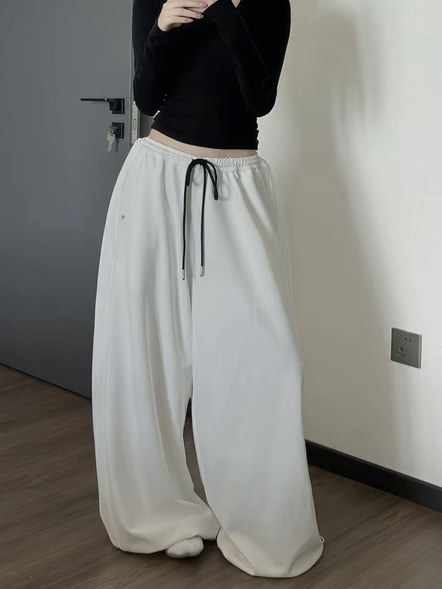 American Retro Trendy Brand Sports Sweatpants for Women, Autumn and Winter 2025 New Style, Elastic Waist, Jazz Dance Loose Fit, Jogger Wide-Leg Pants