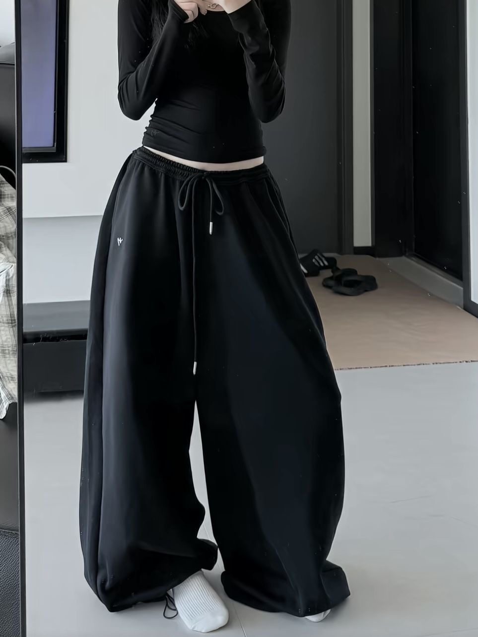 American Retro Trendy Brand Sports Sweatpants for Women, Autumn and Winter 2025 New Style, Elastic Waist, Jazz Dance Loose Fit, Jogger Wide-Leg Pants