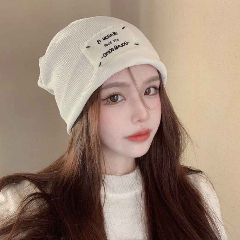 大头围显脸小月子帽产妇产后保暖堆堆帽秋冬帽子女针织毛线包头帽