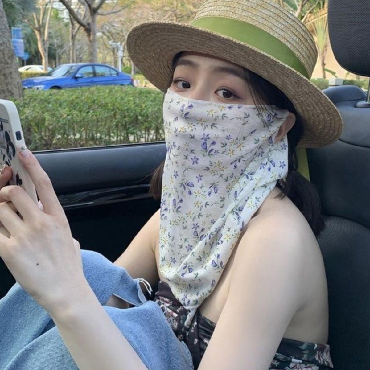 防晒面罩全脸防紫外线夏季护颈一体户外冰丝脸罩挂耳脸部遮阳面罩