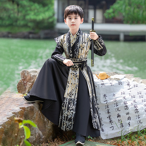 男童汉服中国风秋季儿童古装演出服男孩2024新款中秋古风黑色唐装