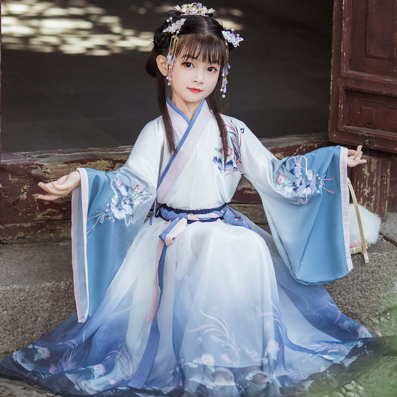 女童汉服春秋款中国风2022新款儿童古装汉服超仙公主蓝色大袖襦裙|ruв категории Детская одежда, детей ципао/костюм/национальная одежда, костюм - от Buy2taobao.com для оказания профессиональной услуги покупки агента Taobao