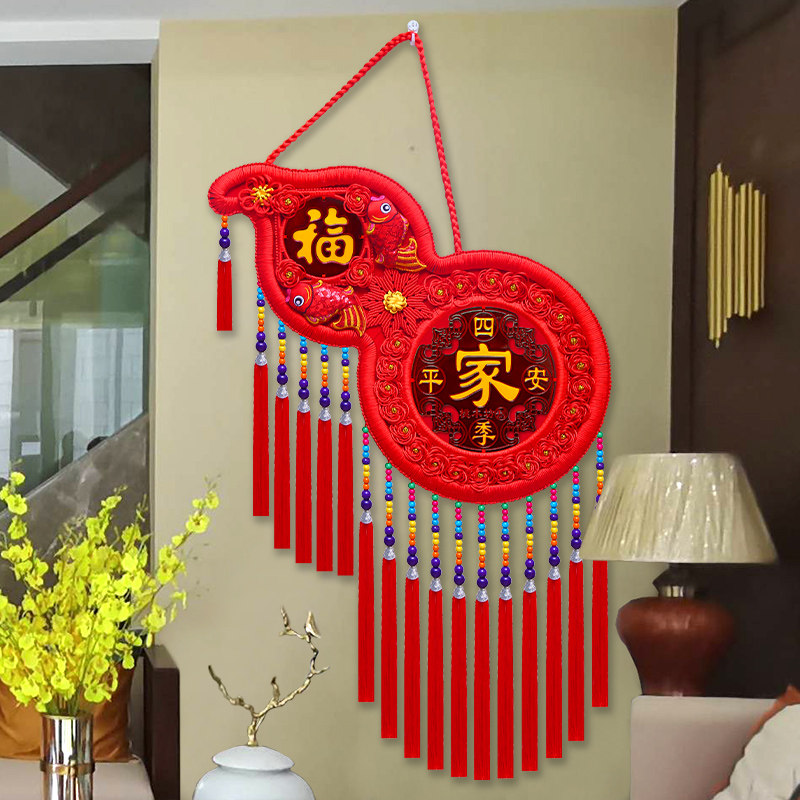 中国结葫芦挂件客厅门上桃木福字装饰玄关挂饰春节吉祥电视背景墙