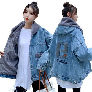 冬季韩版连帽牛仔棉服女短款宽松减龄百搭外套时尚加绒加厚棉衣