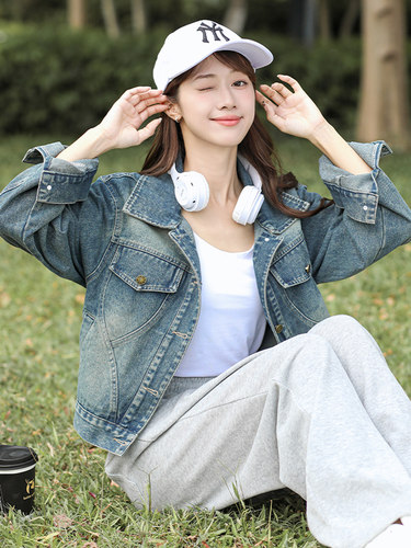 牛仔外套女2024春秋短款韩版宽松小个子显瘦复古设计感夹克上衣潮 - 封面