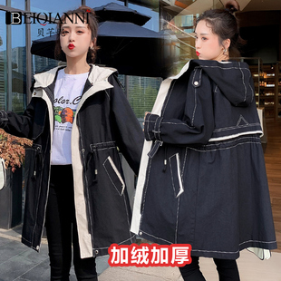 2024款韩版加绒外套女加厚中长款春秋冬休闲工装大码时尚休闲棉服
