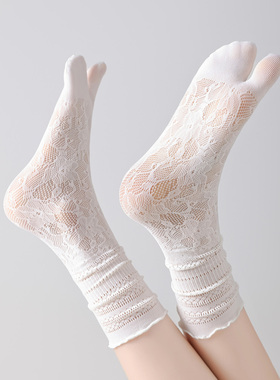 三分田TABI中筒堆堆袜夏季网孔分趾袜女夏季薄款二指袜猪蹄鞋袜子