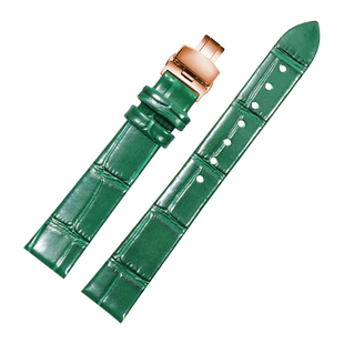 适配万国真皮手表带 男女蝴蝶扣表链飞亚达 浪琴 劳力士绿色表带