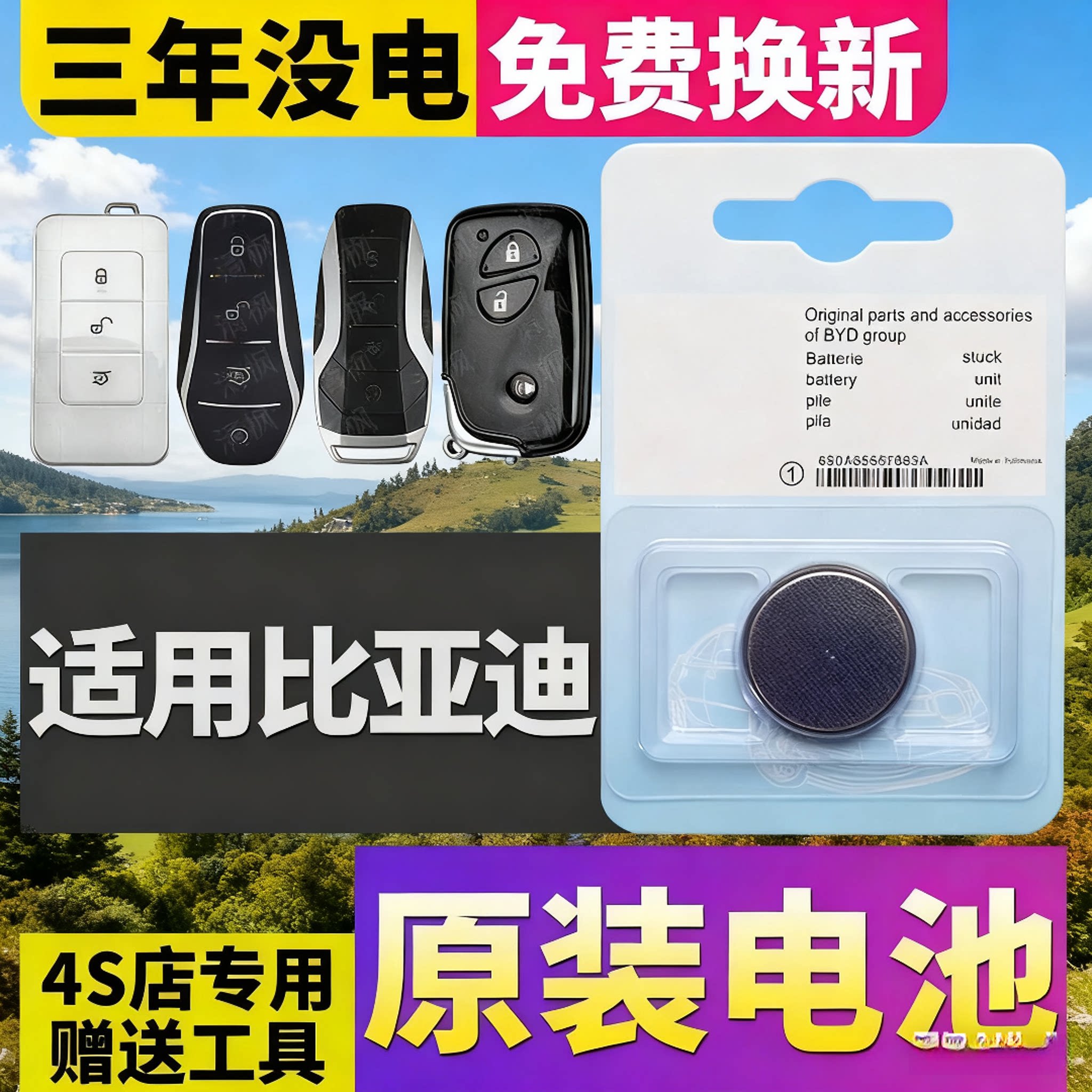 适用比亚迪宋PRO速锐S6元S7汉L3/E2唐F3秦PLUS汽车钥匙遥控器电池