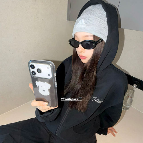 简约甜酷黑涂鸦小狗苹果手机壳女