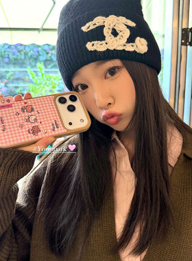 由里公园ins韩系可爱少女奶油粉格纹猫咪17适用17pro苹果17ProMax手机壳iPhone16全包14新款16Promax保护套13