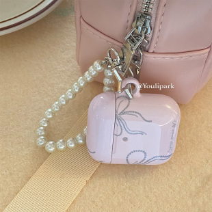由里公园ins韩系甜美少女心粉色蝴蝶结珍珠挂件适用于苹果Airpods2代无线蓝牙耳机保护套3Pro软AirpodsPro3代