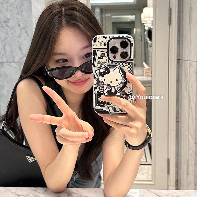 苹果手机壳可爱复古黑白磁吸猫咪