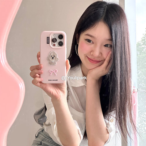 苹果手机壳少女心刺绣蝴蝶结小狗