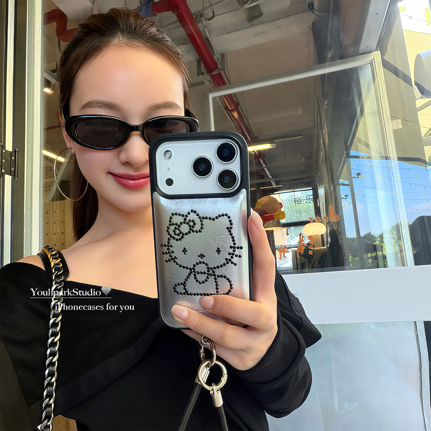 秋冬时髦可爱点钻猫咪苹果手机壳