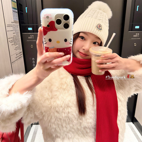 圣诞红围巾小熊猫咪苹果手机壳女