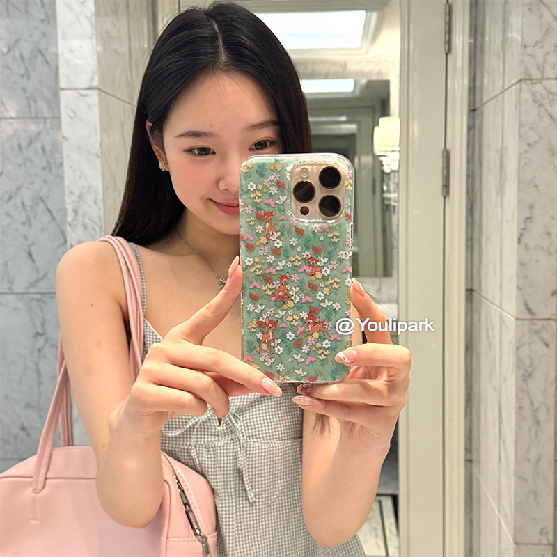 少女可爱闪粉碎花小鹿苹果手机壳