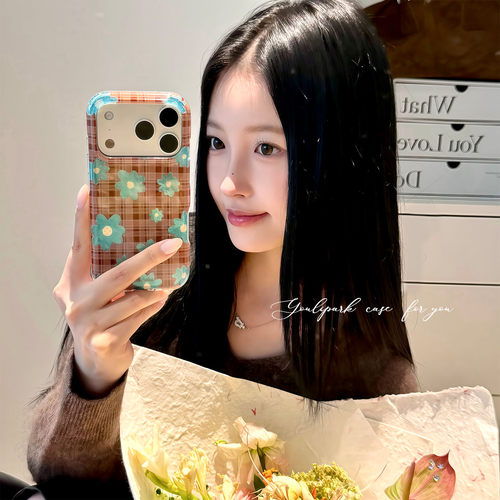 由里公园ins复古格纹花朵手机壳
